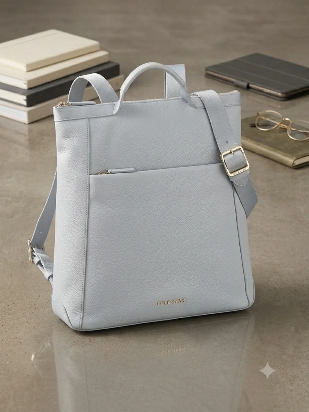 Cole Haan Grand Ambition Light Blue Leather Convertible Backpack Tote